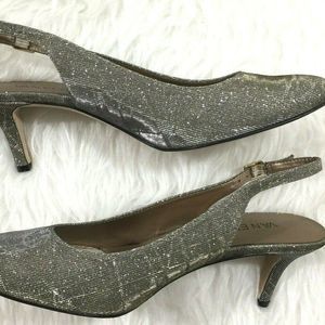 Vaneli Gold Glitter Kitten Slingback Women Heel Size 10